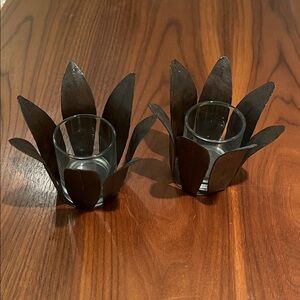 Metal Leaves Candle Holder Set of 2